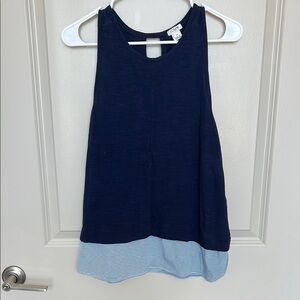 J. Crew Navy Tank Top with Striped Bottom Detail